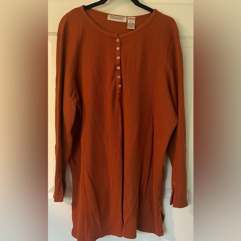Women's Roaman's Rust Orange Waffle Knit 3/4 Sleeved Top